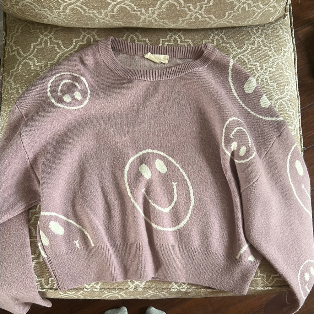 Altar'd State Lavender Smiley Face Sweater